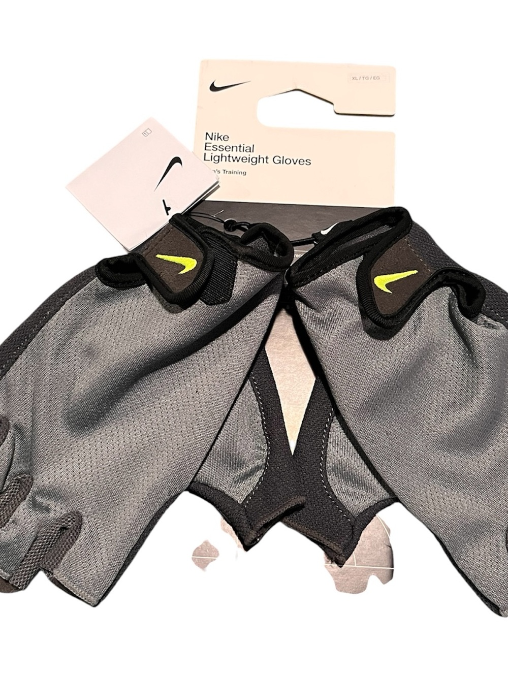 Nike Gray Training Gloves with Neon Yellow Swoosh